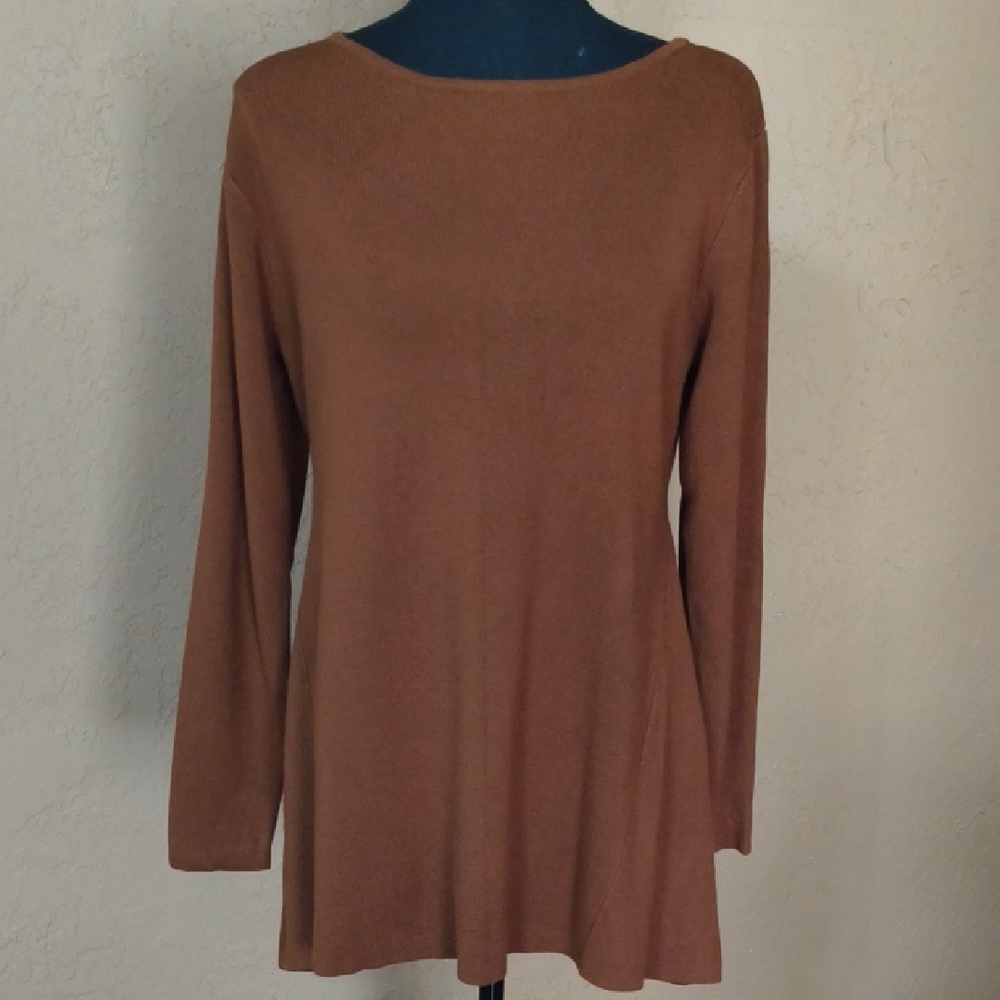 Whisper Knit Brown Ribbed Long Sleeve Top Size Medium